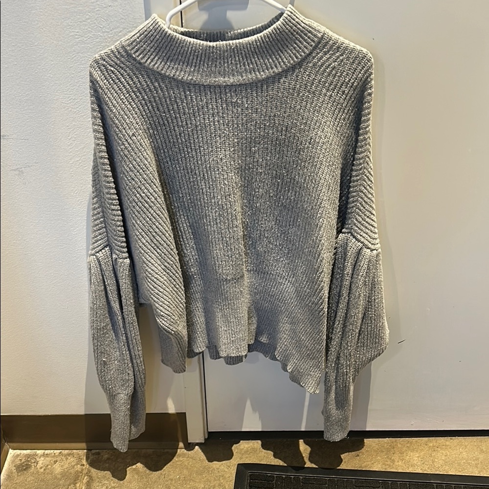 Express Gray Cowl Neck Sweater with Statement Sleeves